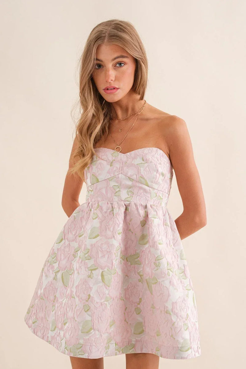 Jacquard Floral Mini Dress | Fit & Flare Tube Dress Jacquard Floral Mini Dress | Fit & Flare Tube Dress