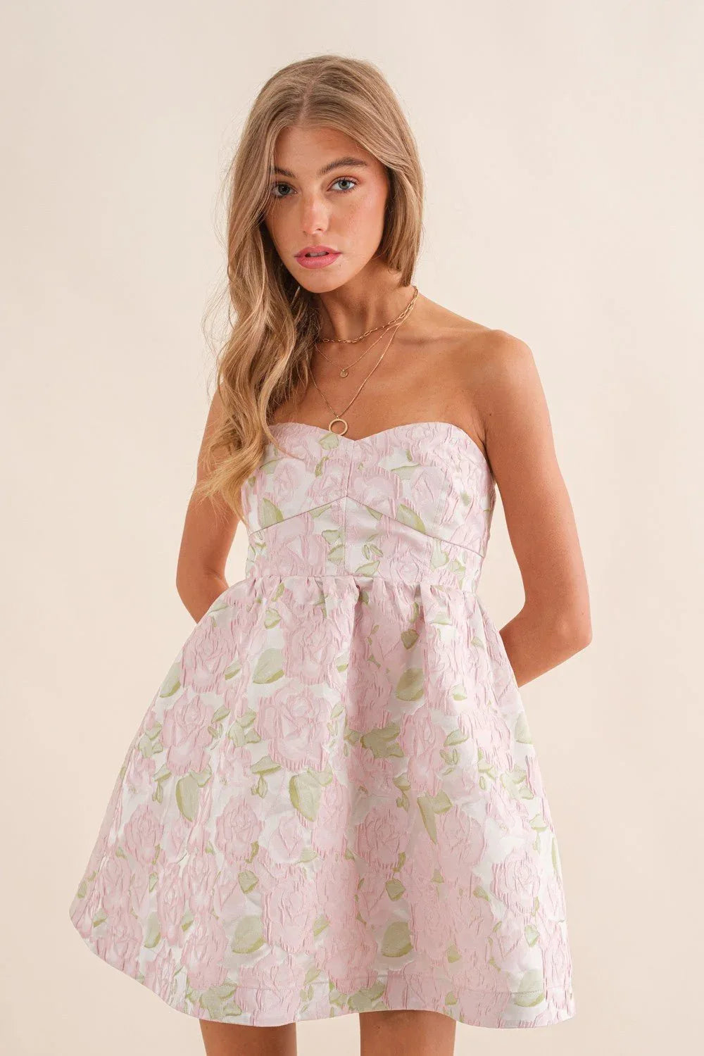 Jacquard Floral Tube Fit and Flare Mini Dress - Styled by Ashley Brooke