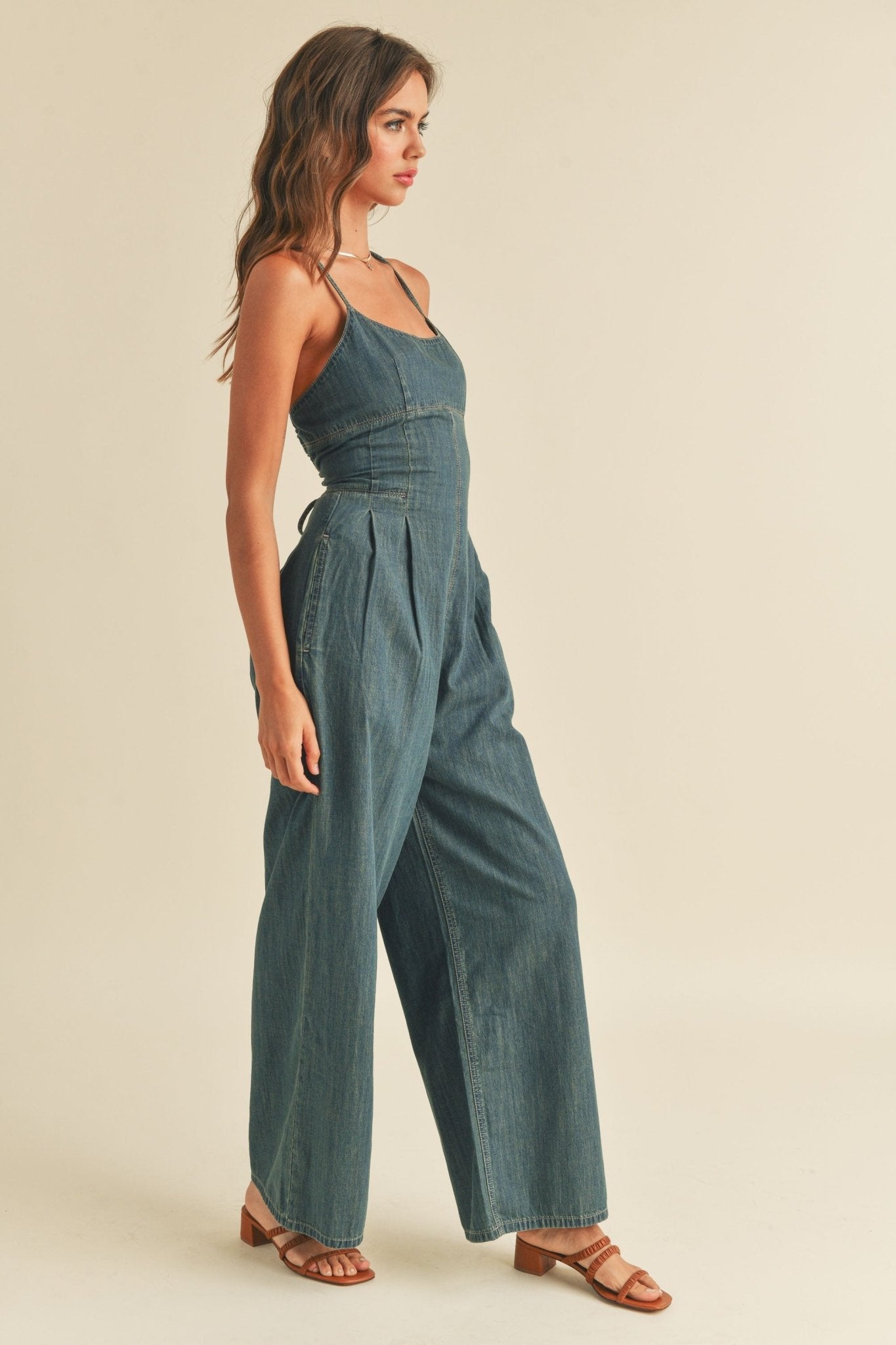 Lace - Up Washed Denim Jumpsuit - Styled by Ashley Brooke