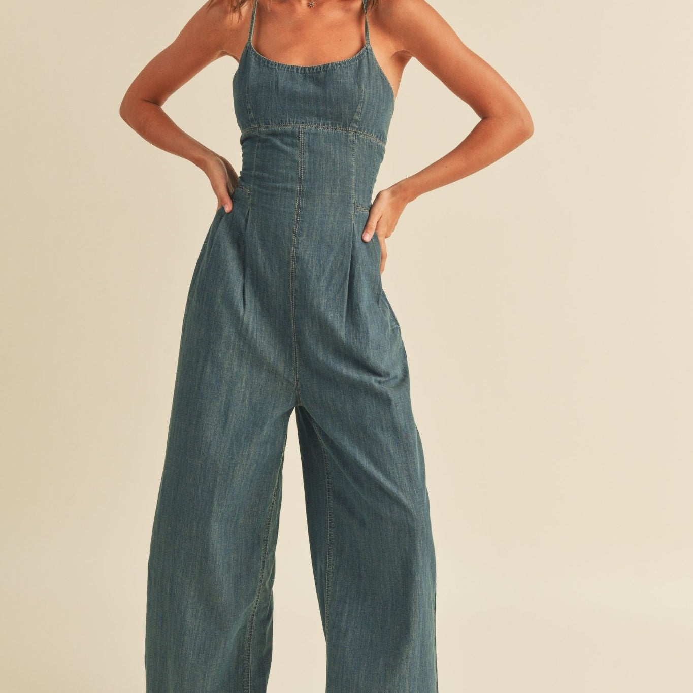 Lace - Up Washed Denim Jumpsuit - Styled by Ashley Brooke