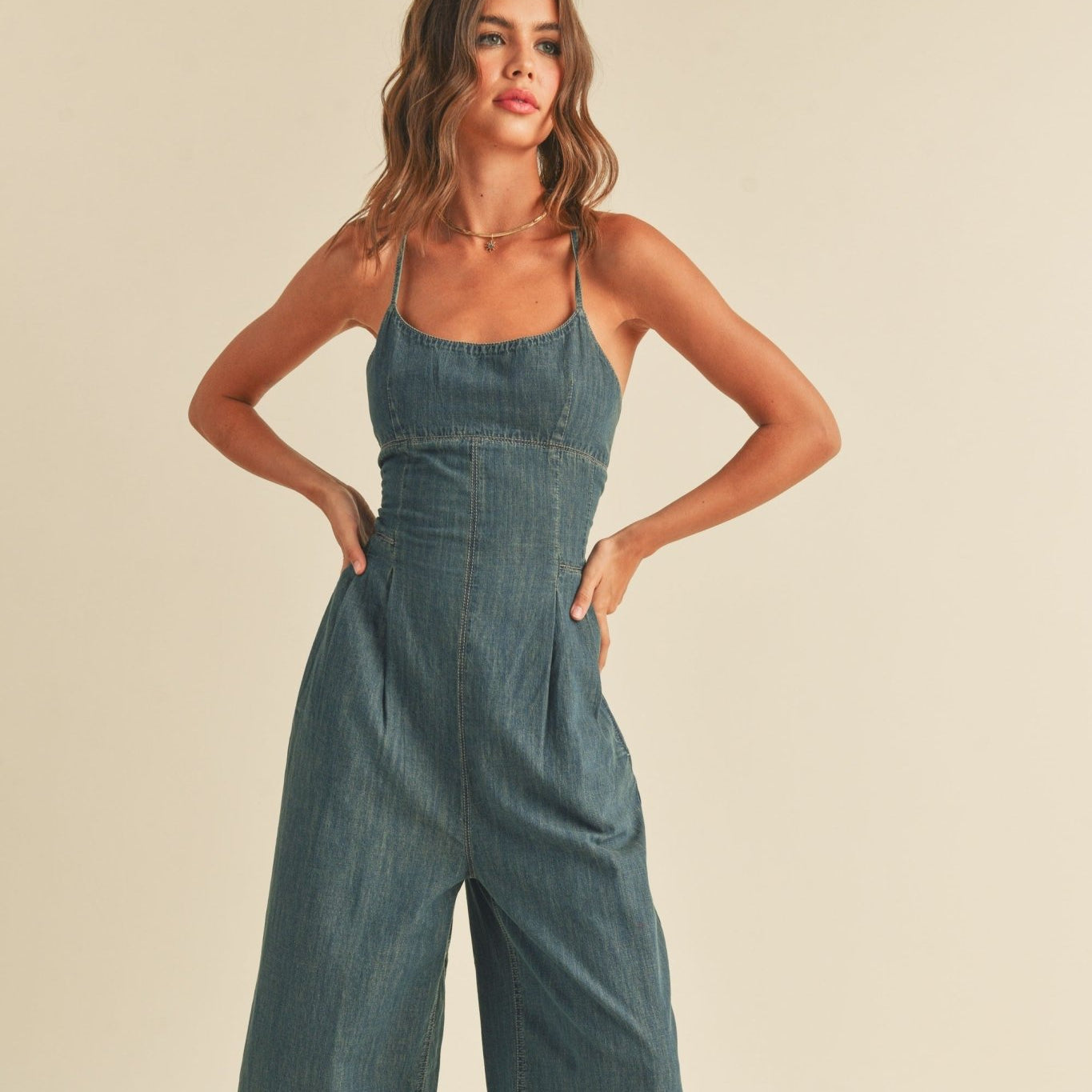 Lace - Up Washed Denim Jumpsuit - Styled by Ashley Brooke