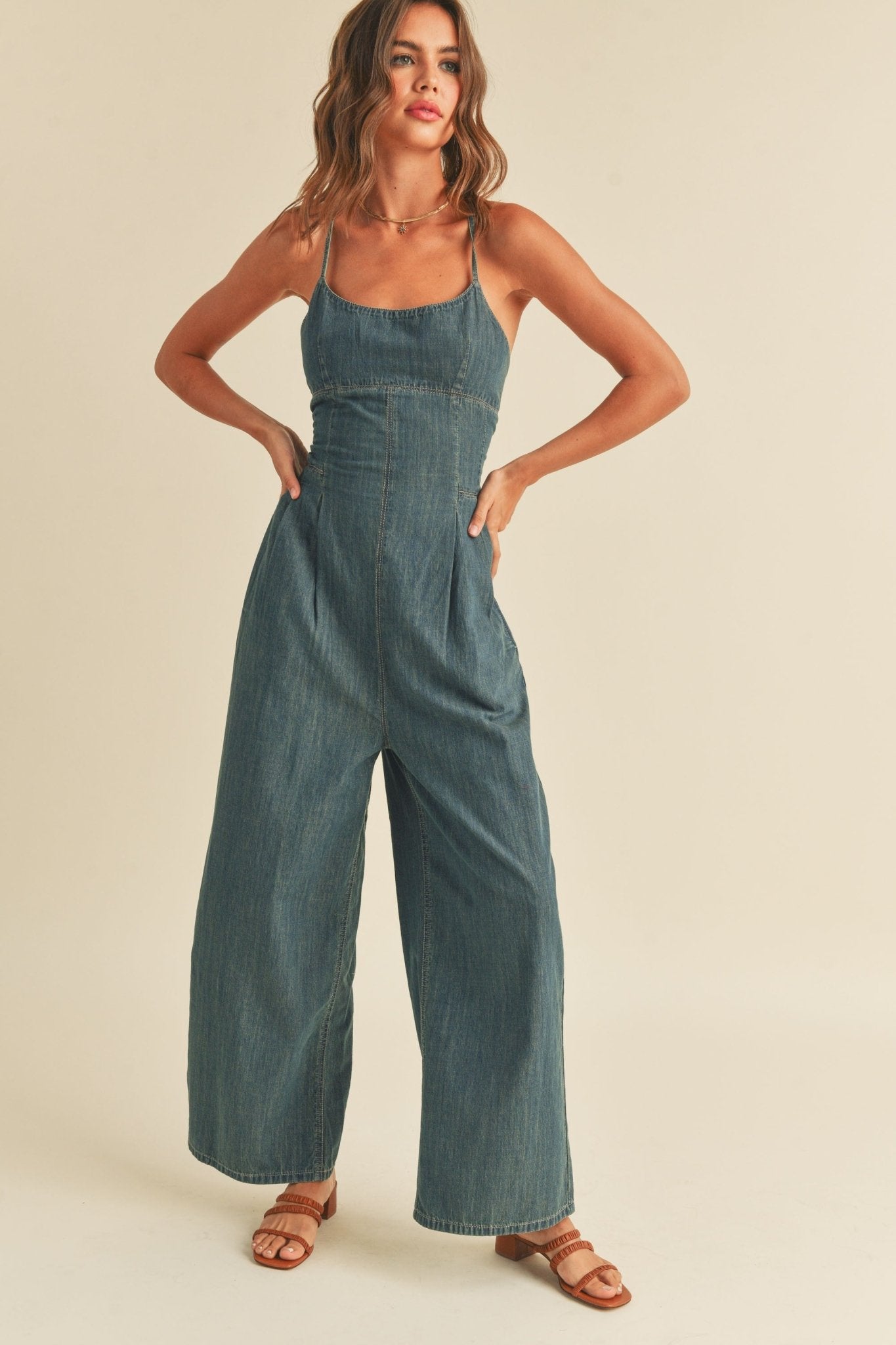 Lace - Up Washed Denim Jumpsuit - Styled by Ashley Brooke