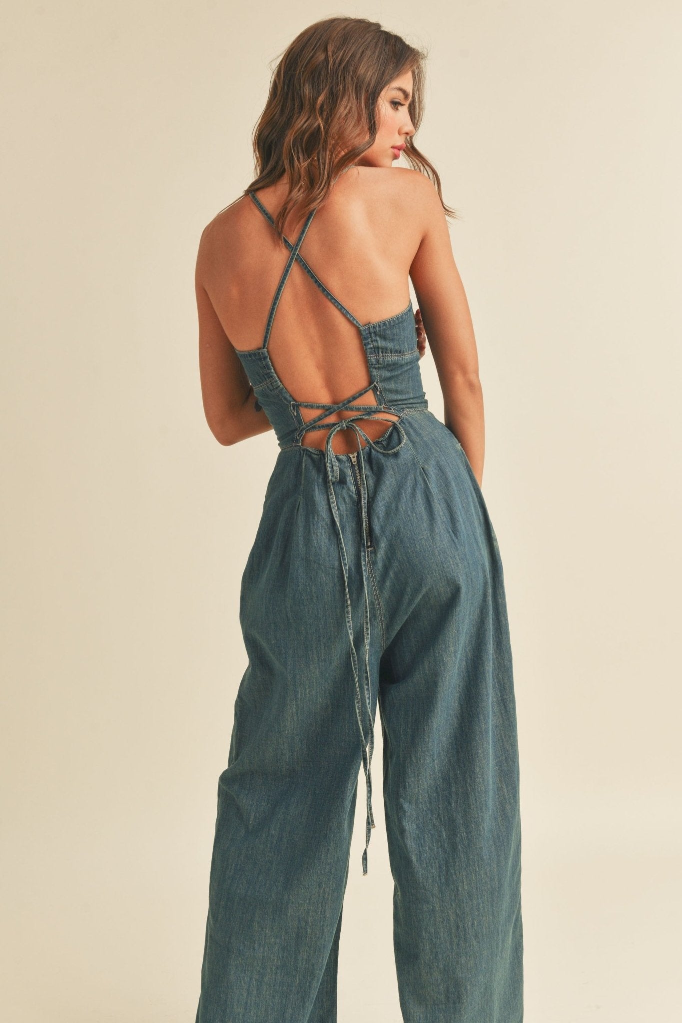 Lace - Up Washed Denim Jumpsuit - Styled by Ashley Brooke