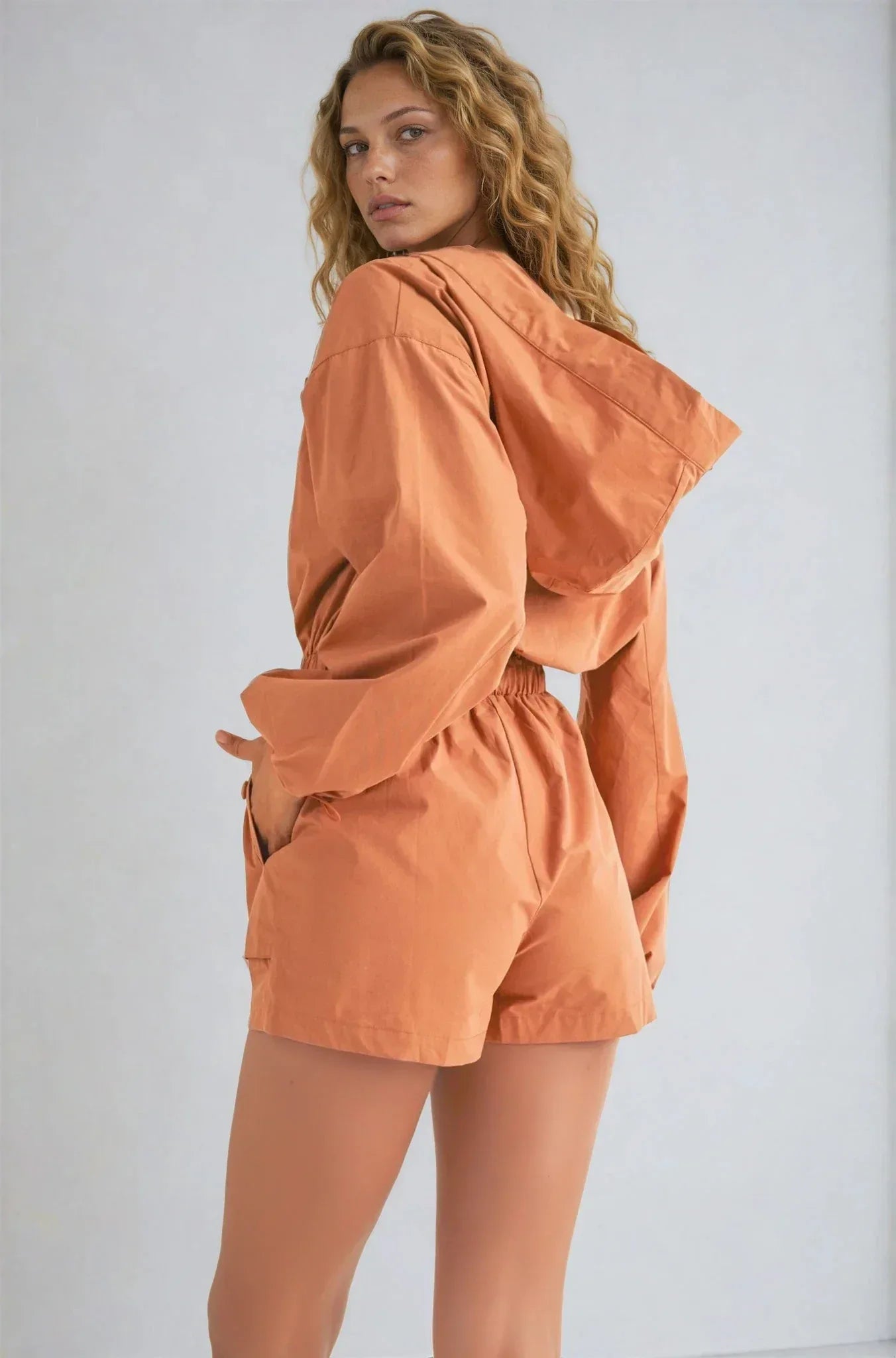 Long Sleeve Button Down Hoodie Romper - Styled by Ashley Brooke
