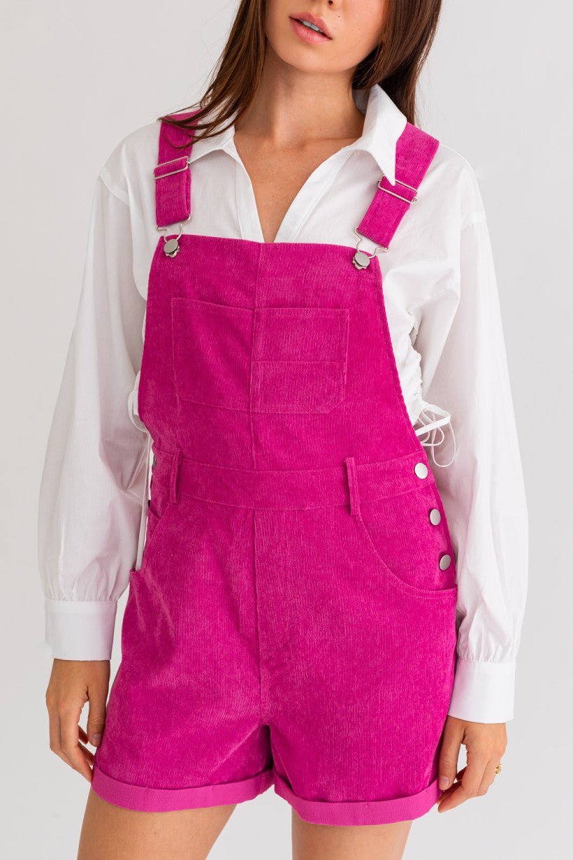 Magenta Shorts Overalls - Styled by Ashley Brooke