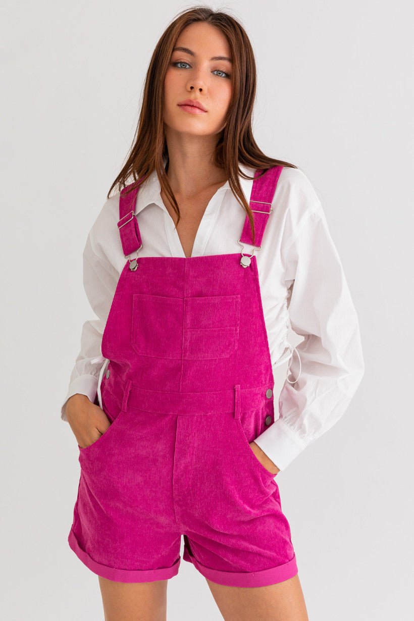 Magenta Shorts Overalls - Styled by Ashley Brooke