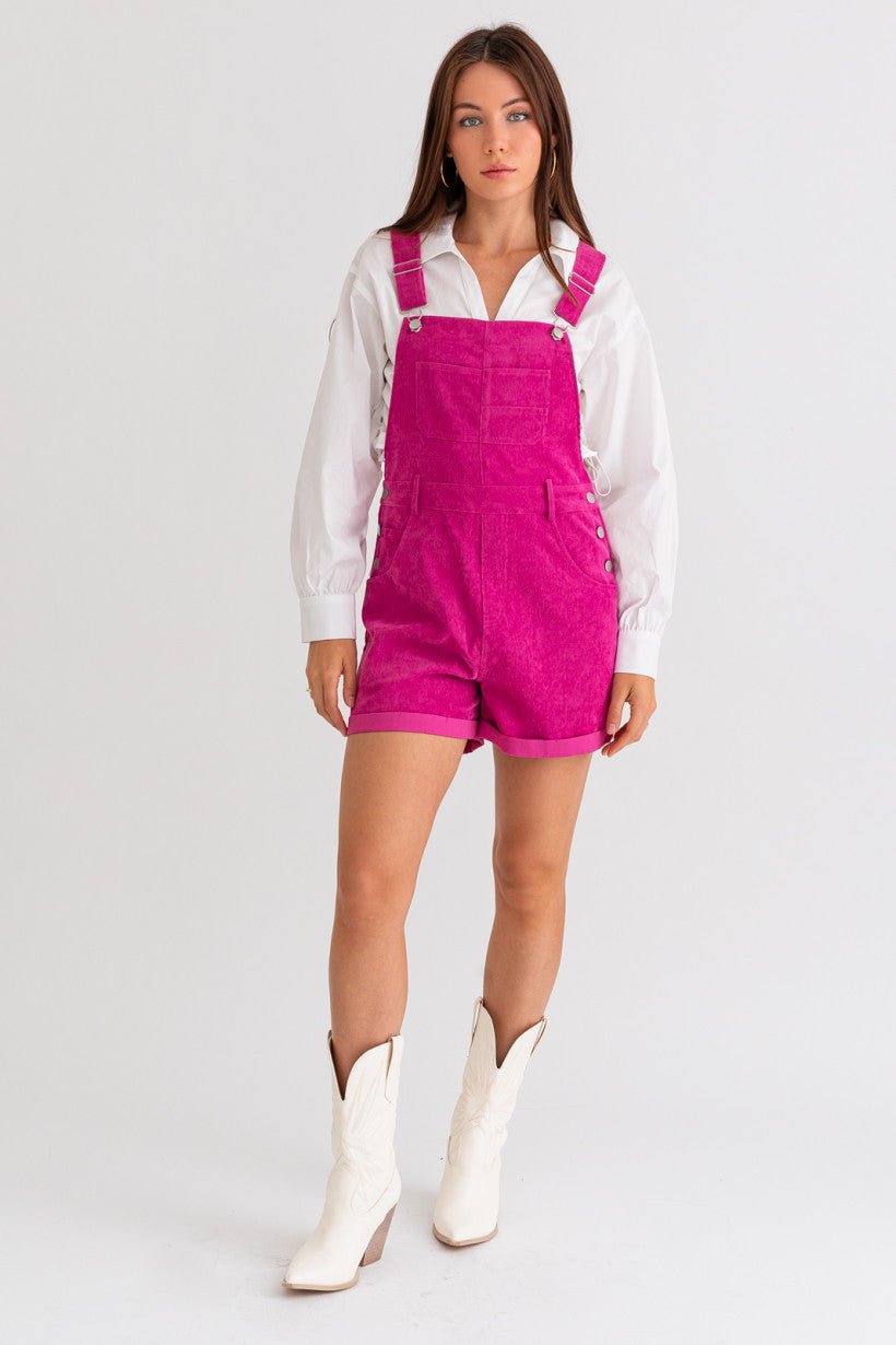 Magenta Shorts Overalls - Styled by Ashley Brooke