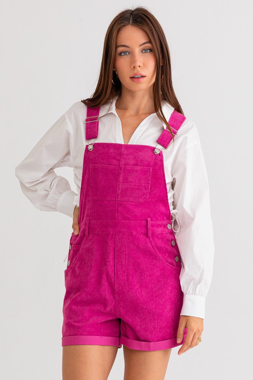 Magenta Shorts Overalls - Styled by Ashley Brooke