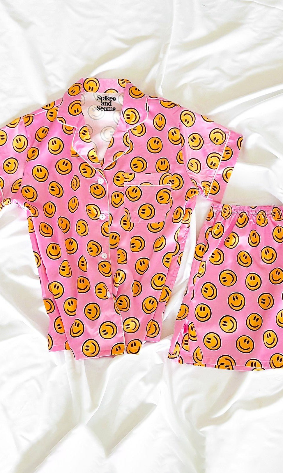 Pink Smiley Face Satin Pajamas Set - Styled by Ashley Brooke