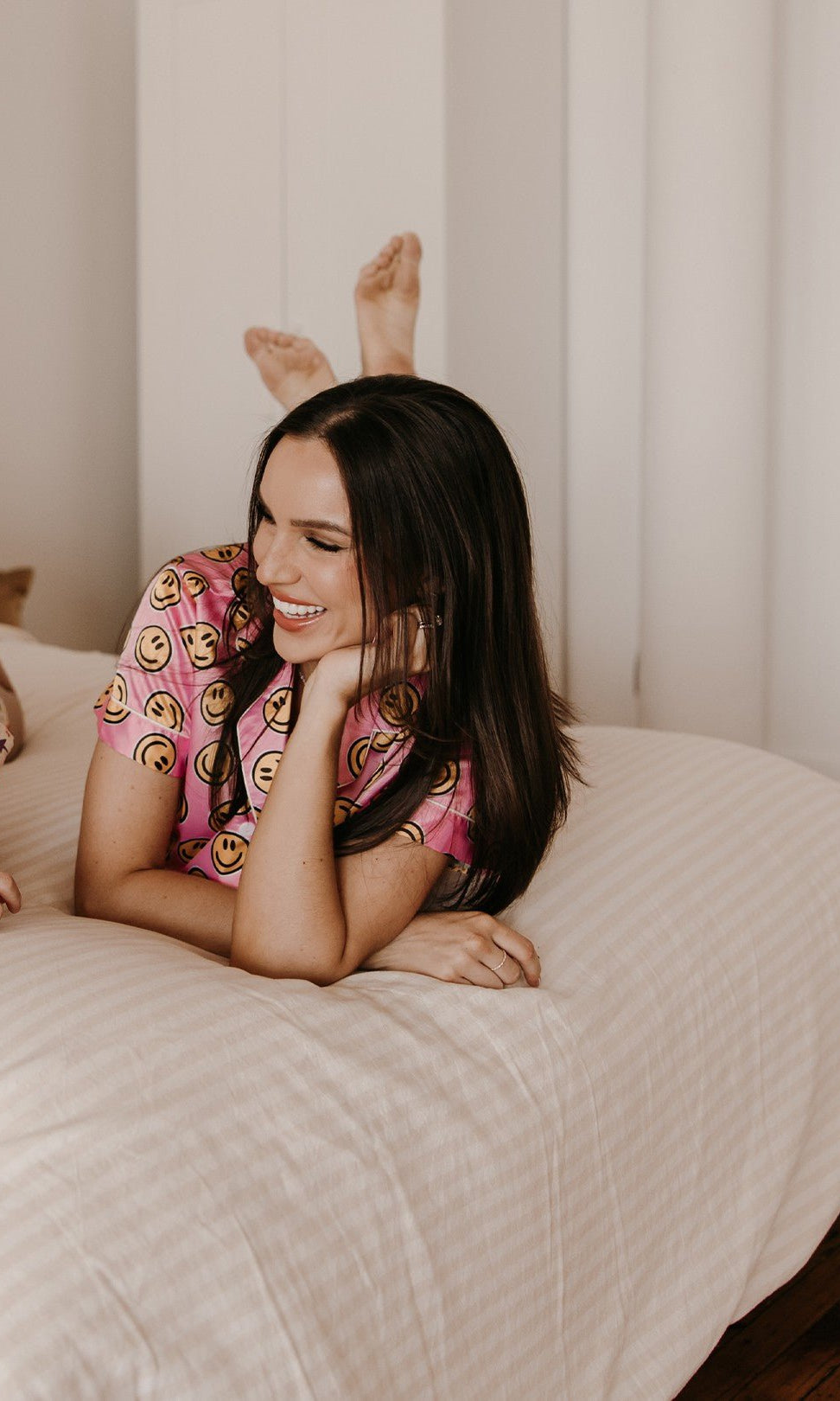Pink Smiley Face Satin Pajamas Set - Styled by Ashley Brooke