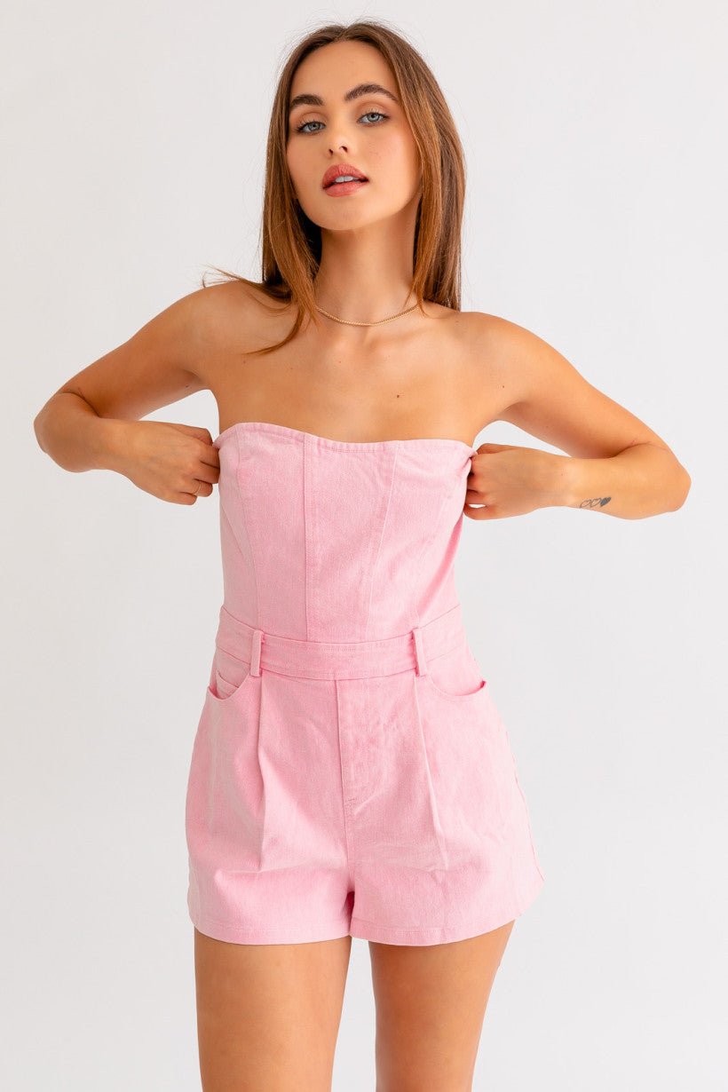 Strapless Pink Denim Romper - Styled by Ashley Brooke
