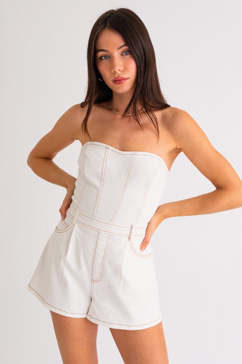 Strapless White Denim Romper - Styled by Ashley Brooke