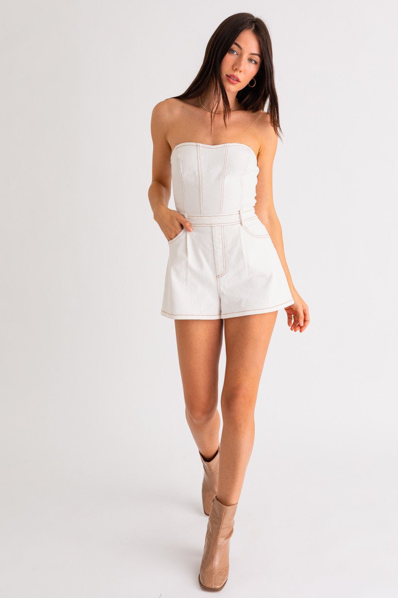 Strapless White Denim Romper - Styled by Ashley Brooke