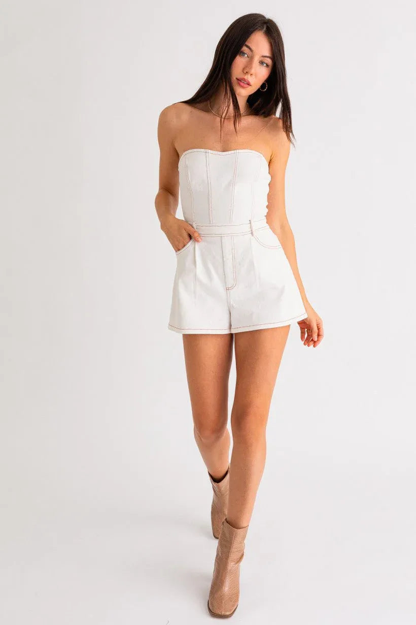 Strapless White Denim Romper - Styled by Ashley Brooke