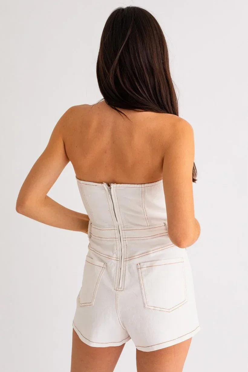 Strapless White Denim Romper - Styled by Ashley Brooke