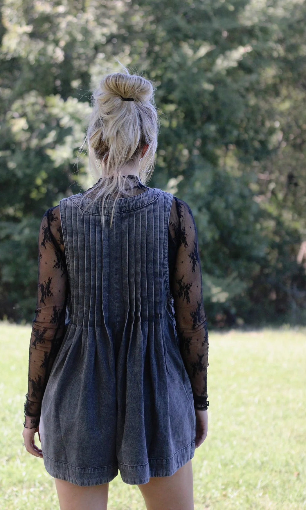 Webster Front - Tie Denim Romper (Dark Grey) - Styled by Ashley Brooke