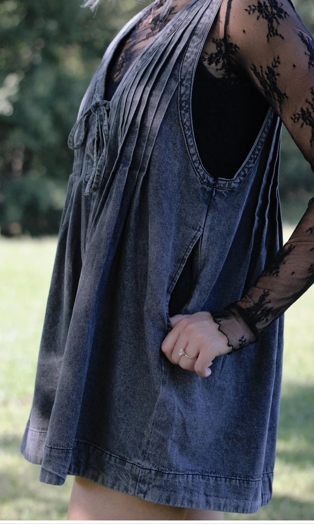 Webster Front - Tie Denim Romper (Dark Grey) - Styled by Ashley Brooke