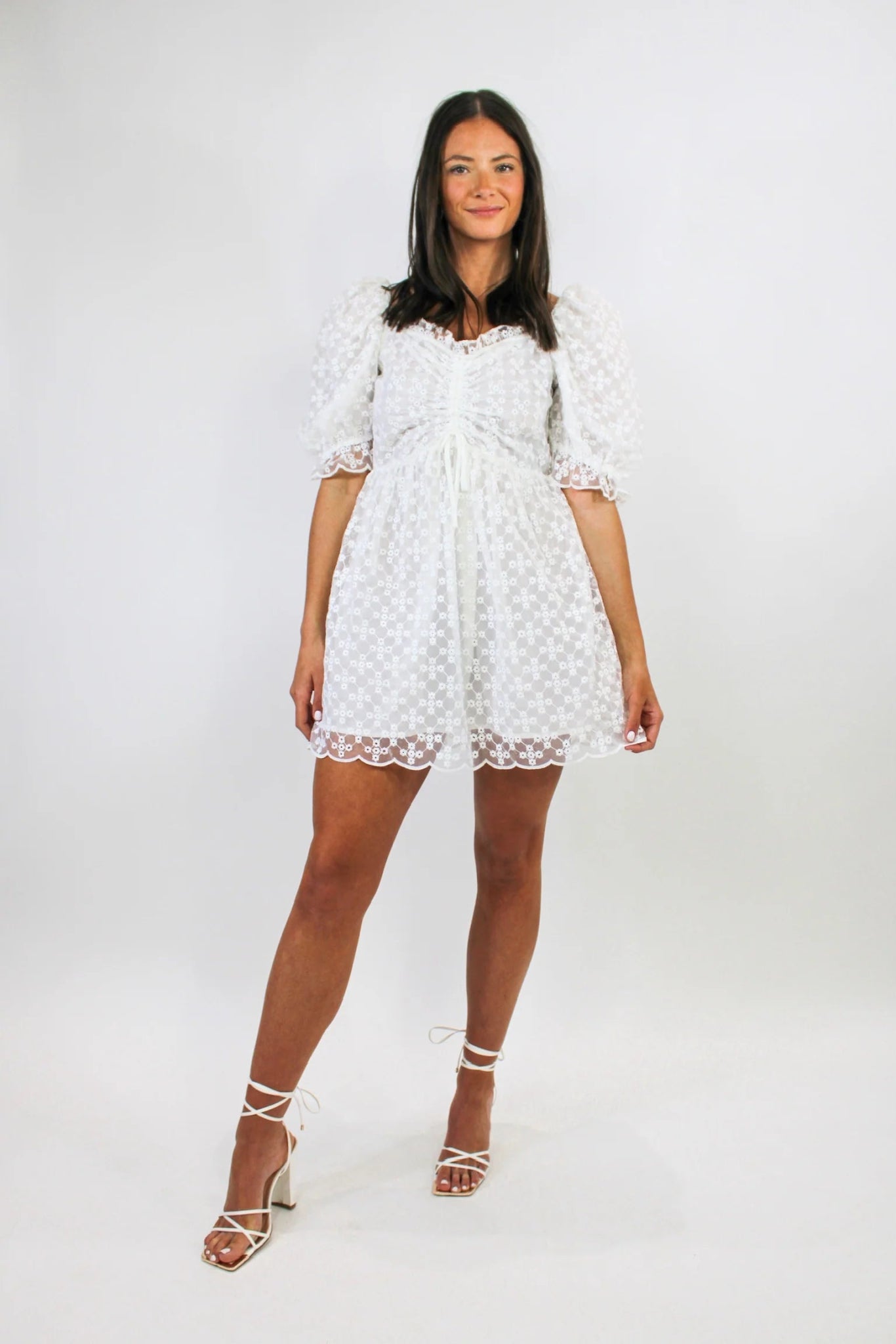 White Floral Eyelet Babydoll Mini Dress - Styled by Ashley Brooke