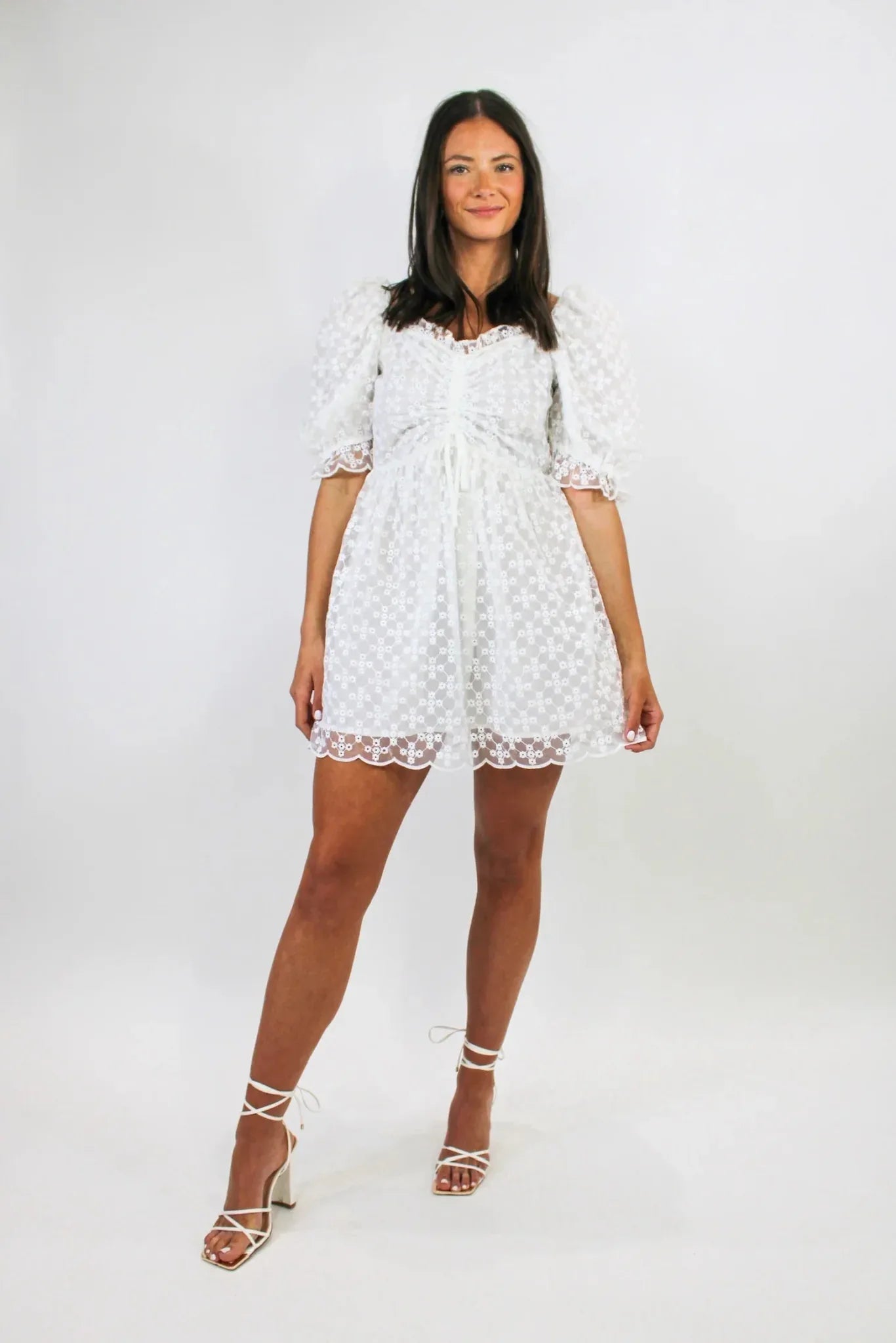 White Floral Eyelet Babydoll Mini Dress - Styled by Ashley Brooke