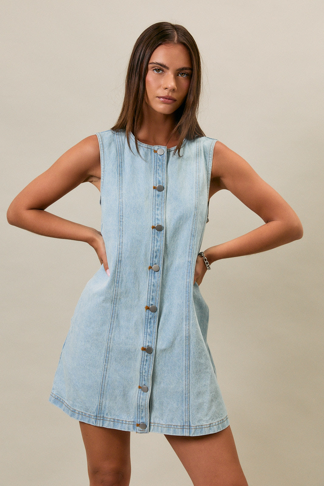 denim mini dress women Sleeveless Button Down Denim Mini Dress – Styled by Ashley Brooke Extra Small