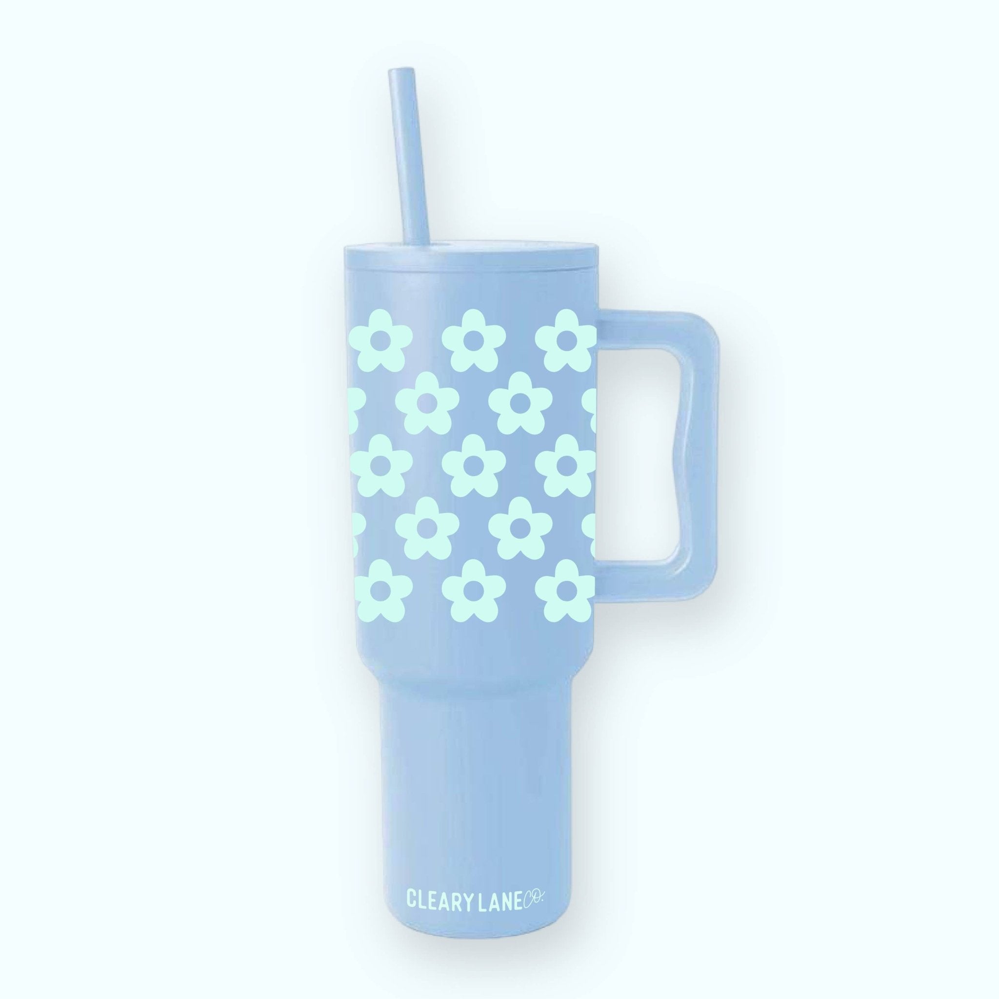 40oz Stainless Steel Tumbler in Periwinkle Floral Print - Styled by Ashley Brooke