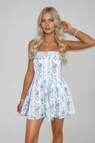 PRE-ORDER: Blue Floral Strapless Romper - Styled by Ashley Brooke