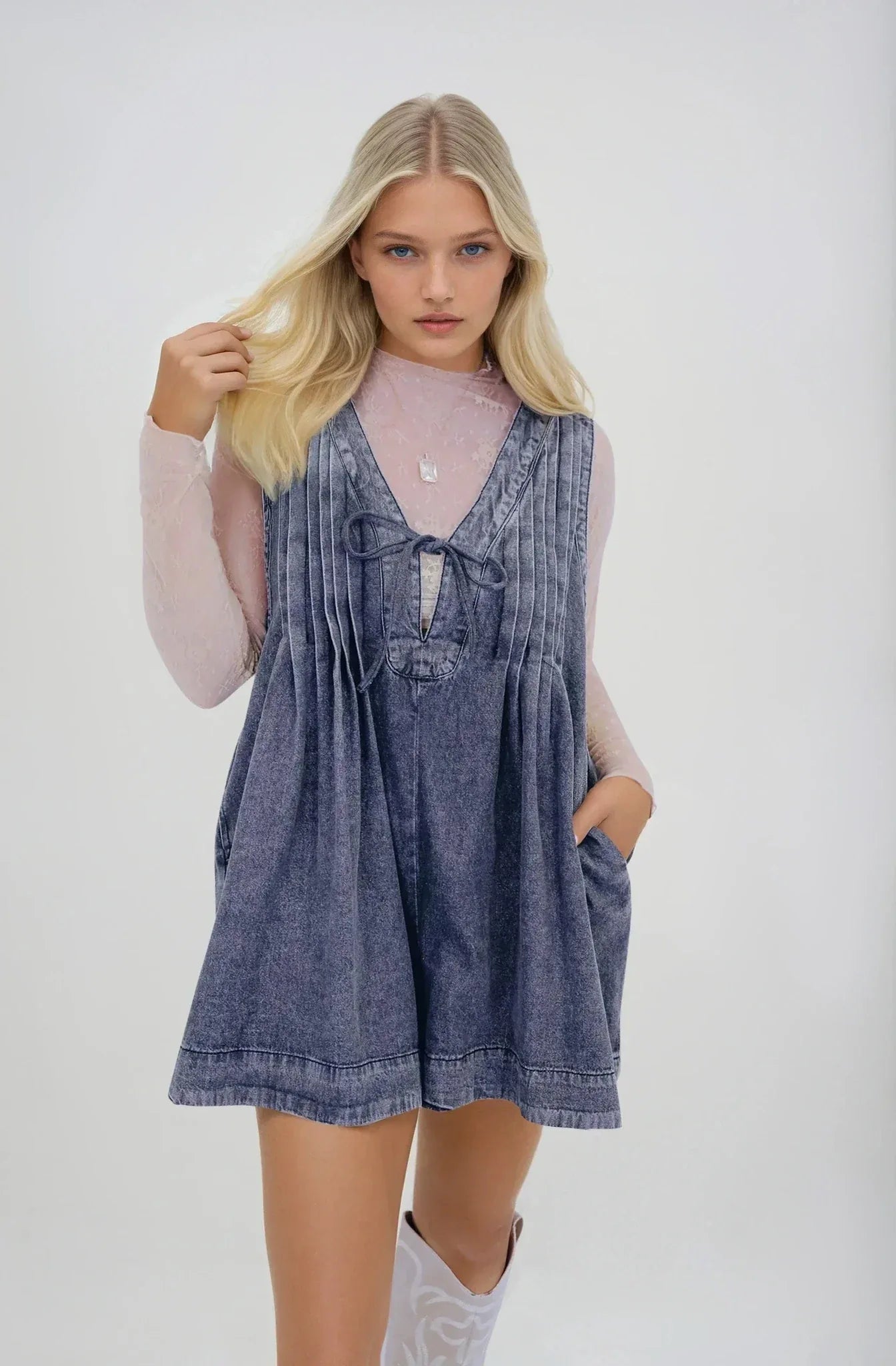Dark Grey Denim Romper - Styled by Ashley Brooke
