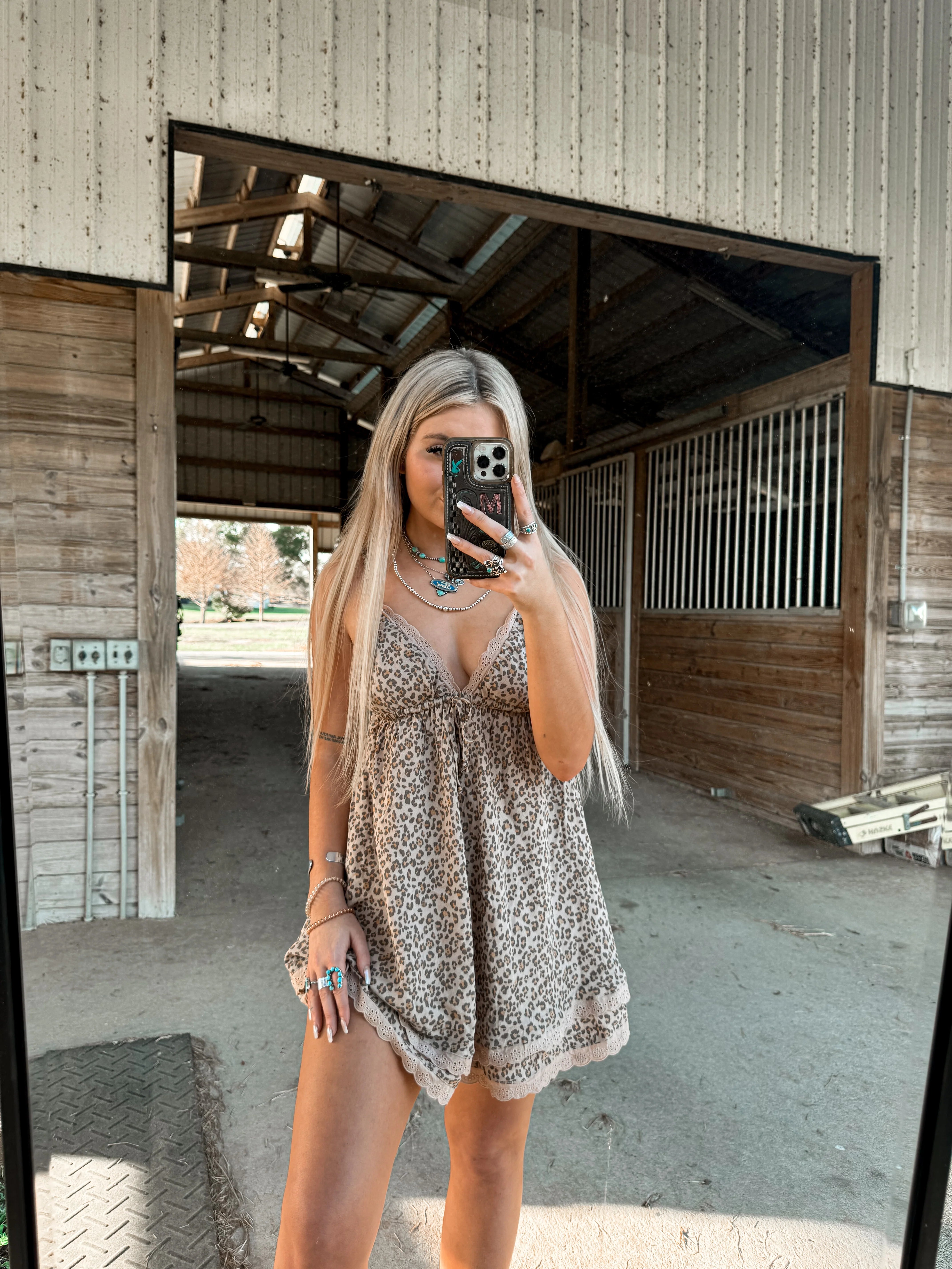 Lace Trim Layered Leopard Mini Dress - Styled by Ashley Brooke