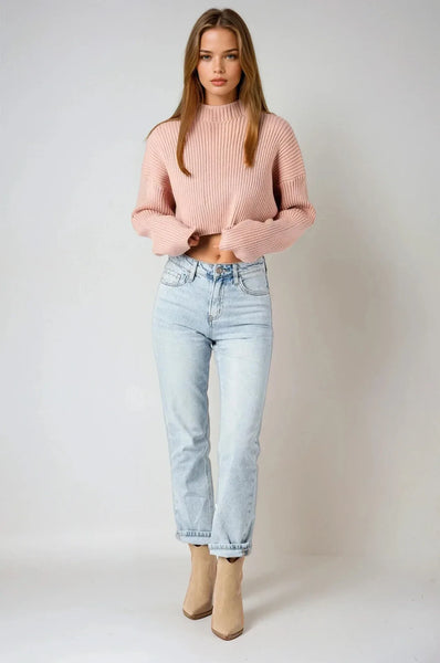 Ribbed Dusty Rose Sweater - Long Sleeve Crop Top | Styled by