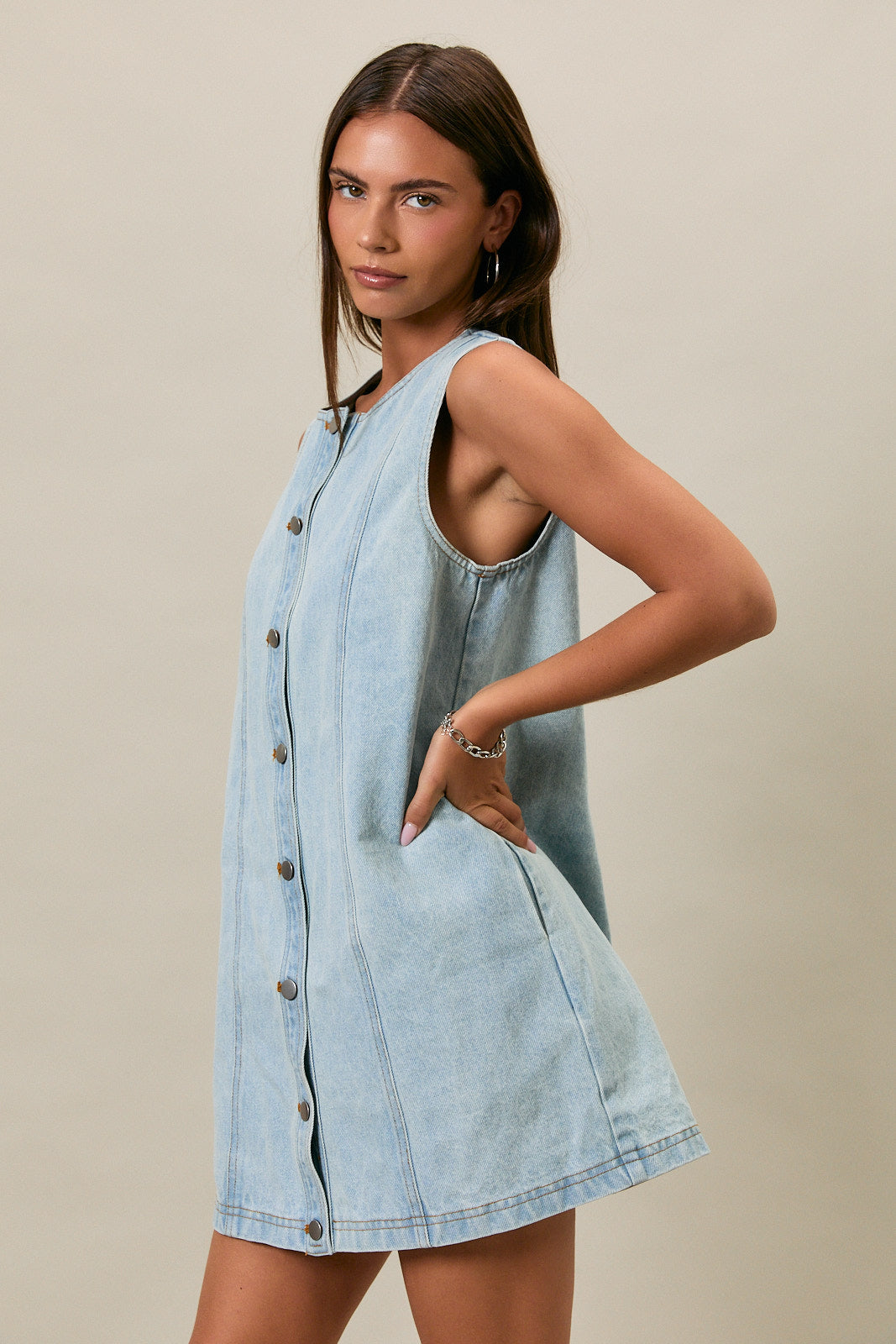 Sleeveless Button Down Denim Mini Dress – Styled by Ashley Brooke Extra Small