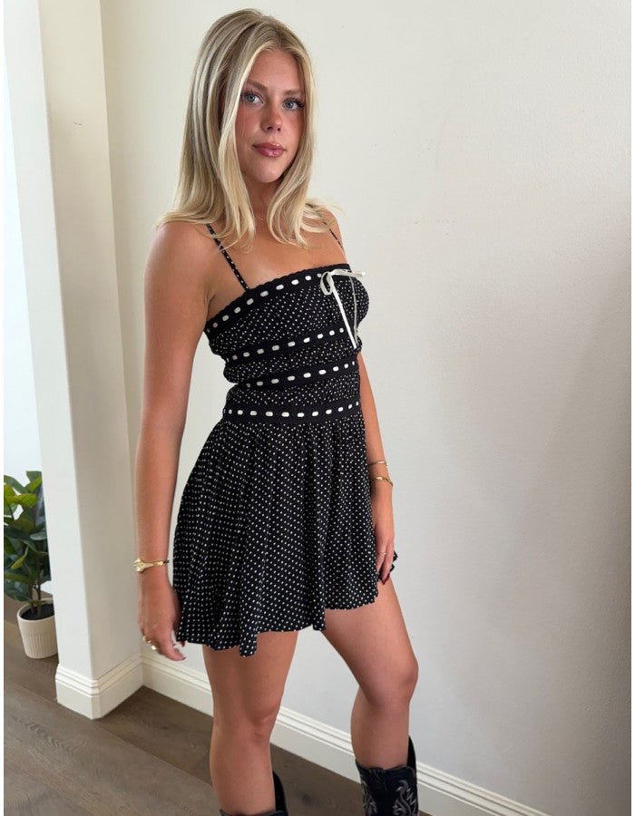 Black Mini Dress with White Polka - Dots - Styled by Ashley Brooke