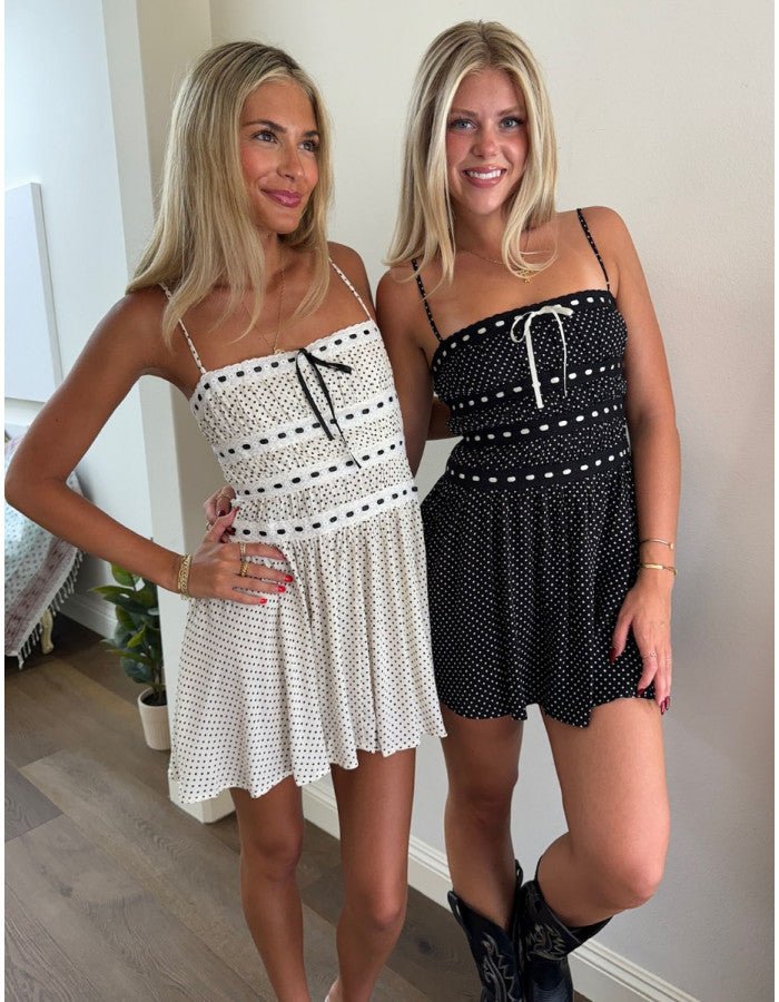 Black Mini Dress with White Polka - Dots - Styled by Ashley Brooke