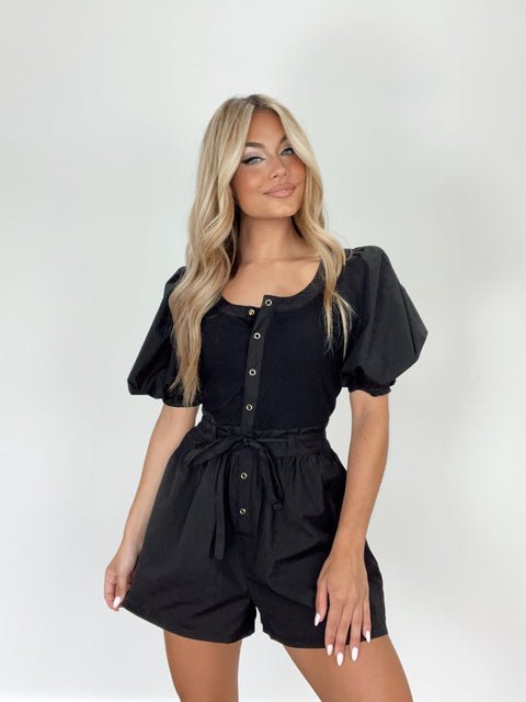 Black Puff - Sleeve Romper - Styled by Ashley Brooke