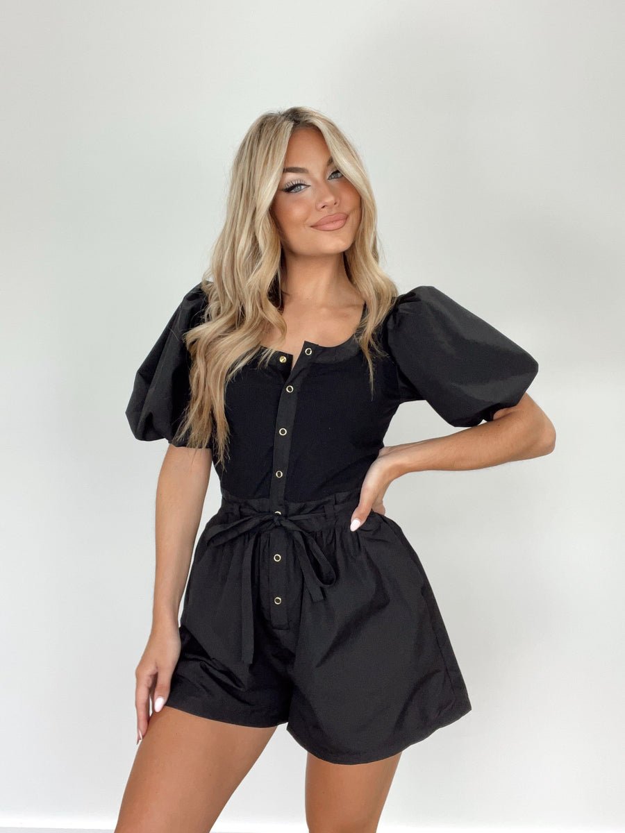 Black Puff - Sleeve Romper - Styled by Ashley Brooke