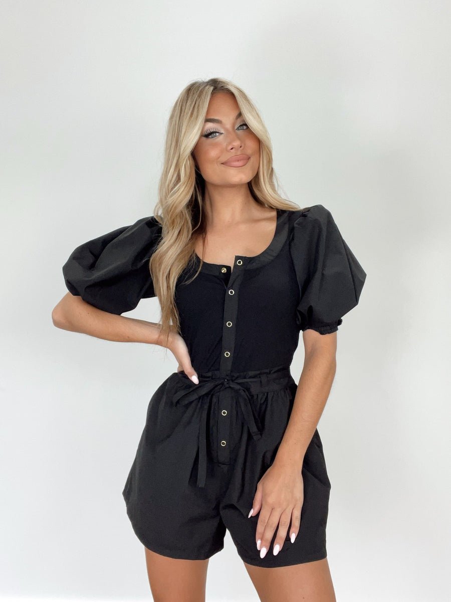 Black Puff - Sleeve Romper - Styled by Ashley Brooke