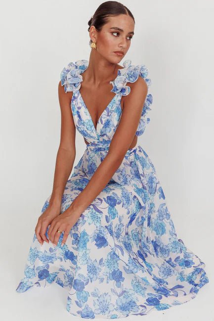 Blue Floral Print Maxi Dress - Styled by Ashley Brooke