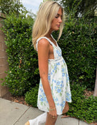 Blue Floral Print Ruffle Lace Trim Mini Dress - Styled by Ashley Brooke