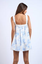 Blue Floral Print Ruffle Lace Trim Mini Dress - Styled by Ashley Brooke