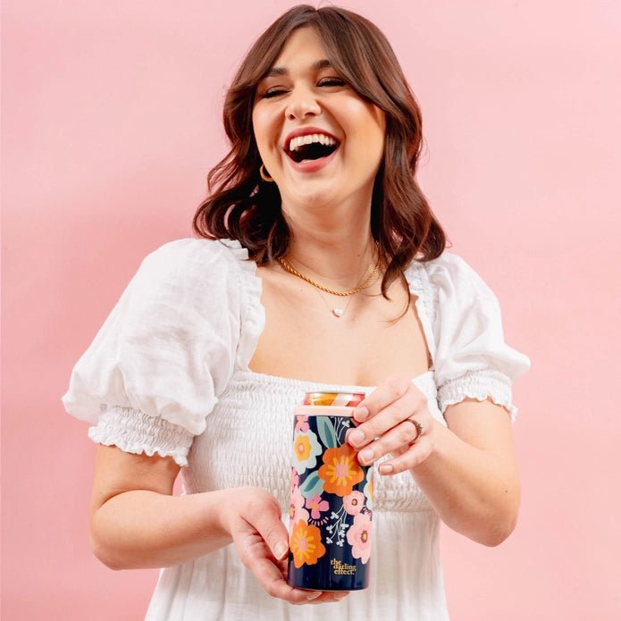 Blue Floral Skinny Can Cooler - Styled by Ashley Brooke