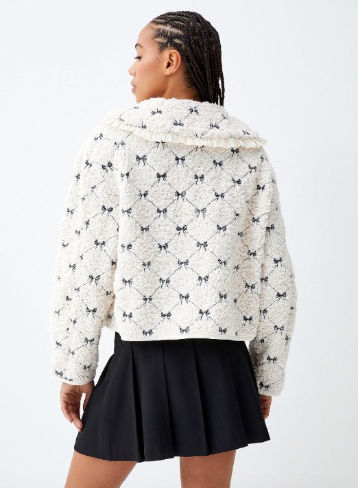 Bow Embroidered Quilted Sherpa Jacket - Styled by Ashley Brooke