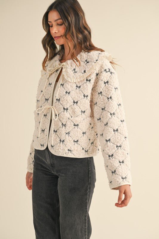 Bow Embroidered Quilted Sherpa Jacket - Styled by Ashley Brooke