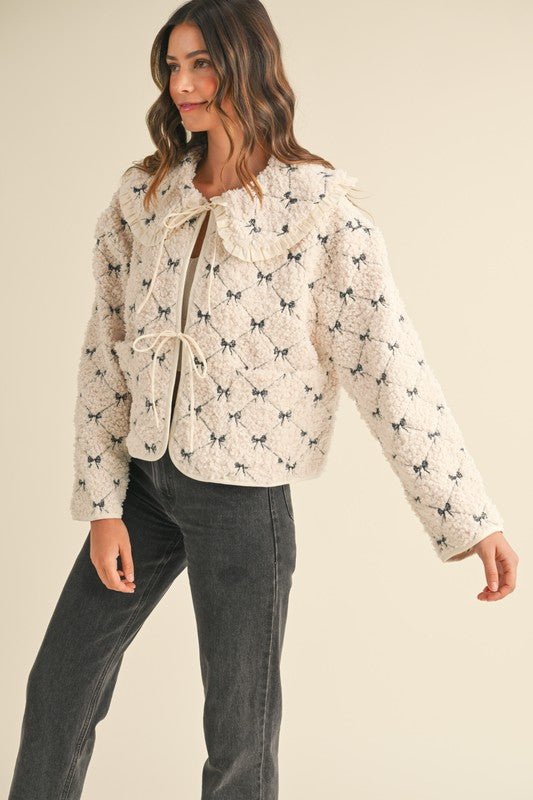 Bow Embroidered Quilted Sherpa Jacket - Styled by Ashley Brooke