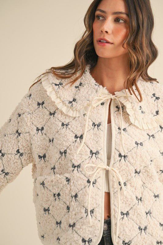 Bow Embroidered Quilted Sherpa Jacket - Styled by Ashley Brooke