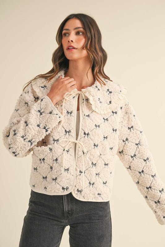 Bow Embroidered Quilted Sherpa Jacket - Styled by Ashley Brooke