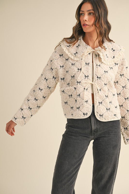 Bow Embroidered Quilted Sherpa Jacket - Styled by Ashley Brooke