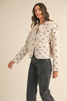 Bow Embroidered Quilted Sherpa Jacket - Styled by Ashley Brooke