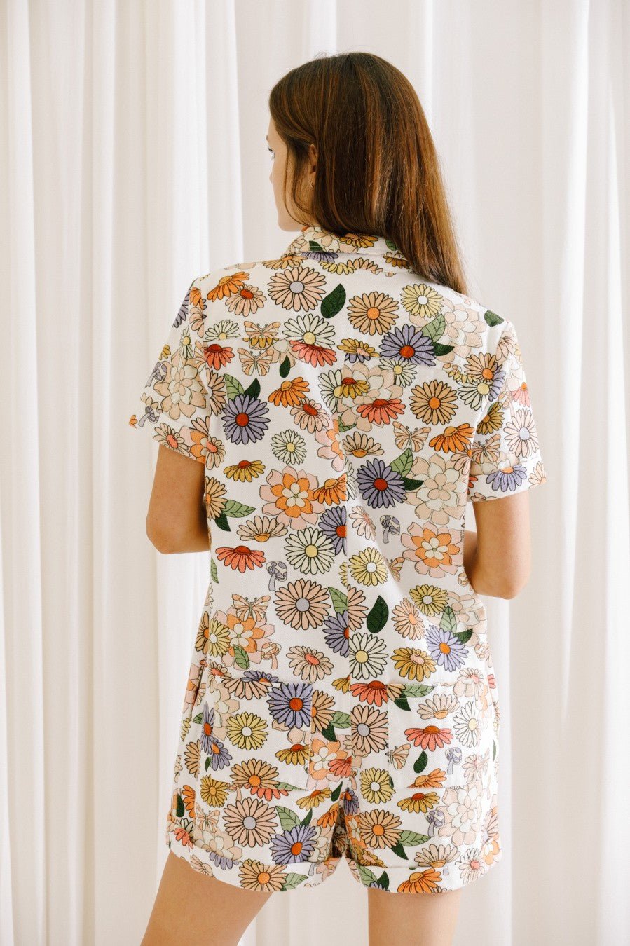 Butterfly Mushroom Print Denim Romper - Styled by Ashley Brooke