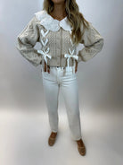 Cable Knit Cardigan with Bows - Styled by Ashley Brooke