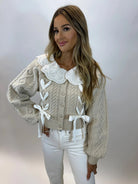 Cable Knit Cardigan with Bows - Styled by Ashley Brooke