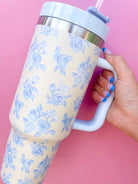 Cream & Blue Floral Print 40oz Tumbler - Styled by Ashley Brooke